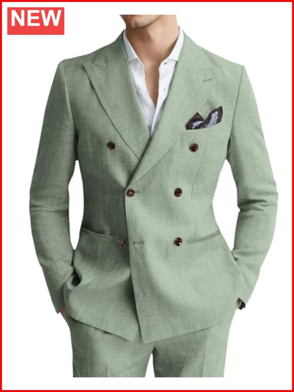 Men's Linen 2-Piece Double Breasted Suit Set Beach Wedding Tuxedo